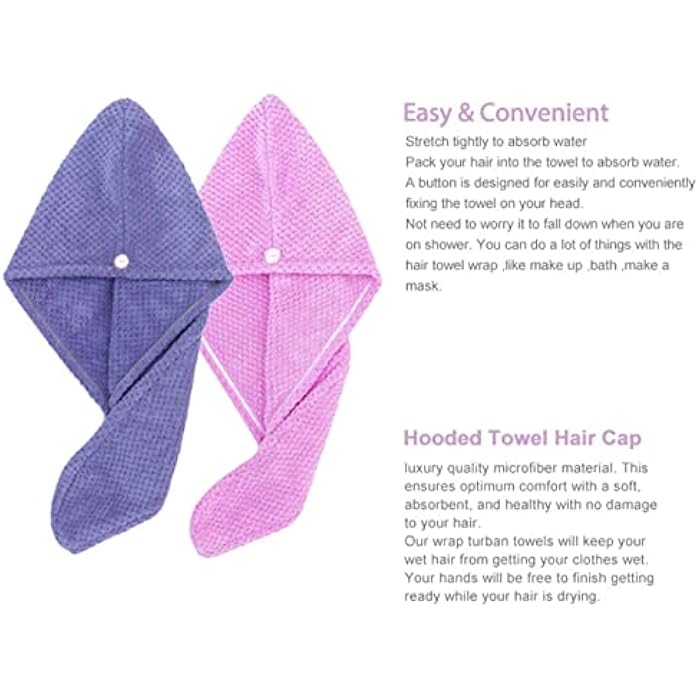 KITCHENIO VILLA Hair Towel Wrap - Hair Drying Towels - Anti Frizz Hair Care Towel Best for Curly, Long & Thick Hairs - Extremely Soft Absorbent Material Quick - Pack of 2 (Pink, Blue) - Image 5